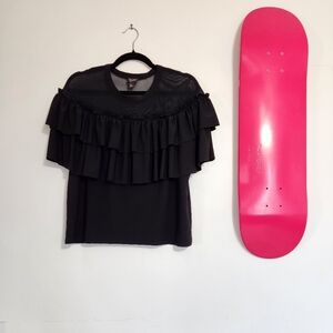 Black Ruffled Mesh Top